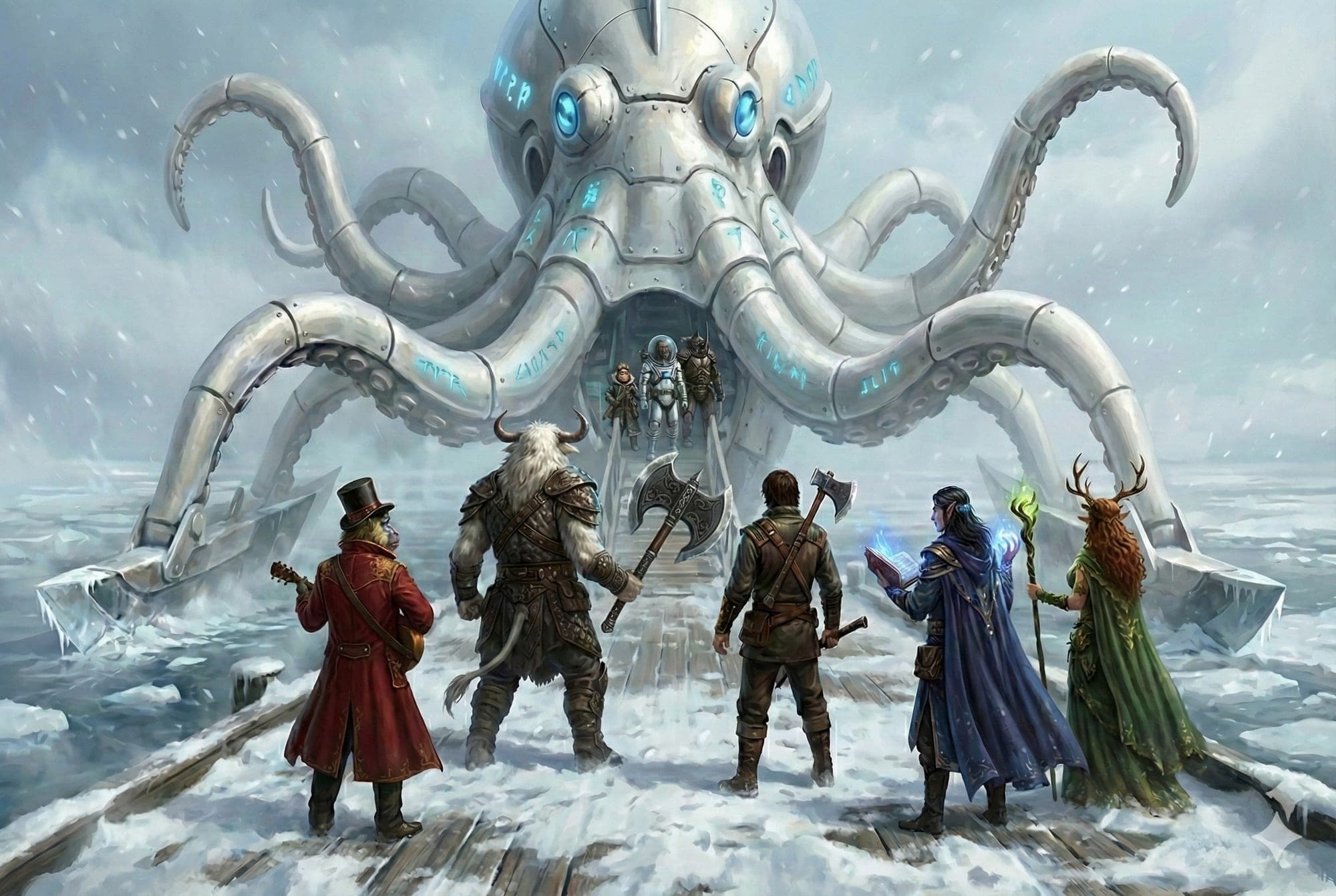 A party stands before the Icewake on the frozen sea